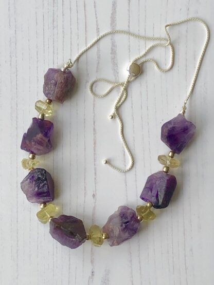 Image for Amethyst and lemon quartz adjustable necklace 2