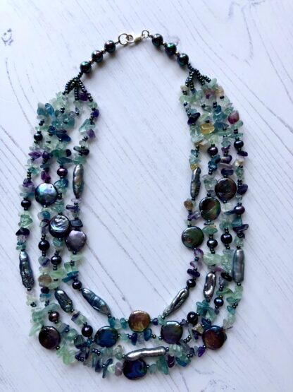 Image for Fluorite and peacock pearl necklace 2