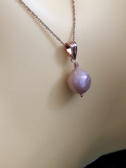 Image for pale pink metallic gold freshwater pearl pendant 2