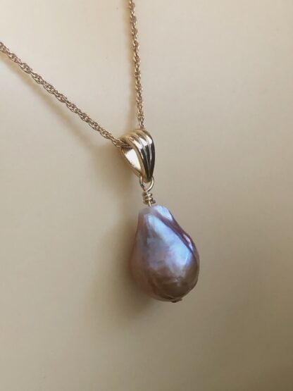 Image for pear shape metallic gold freshwater pearl pendant 2