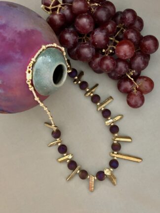 Image for Maroon druzy and gold coated quartz necklace 1