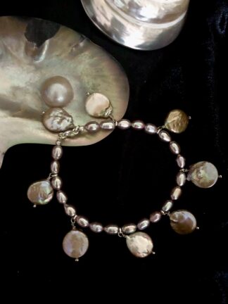Image for Freshwater Pearl Coin Charm Bracelet 2