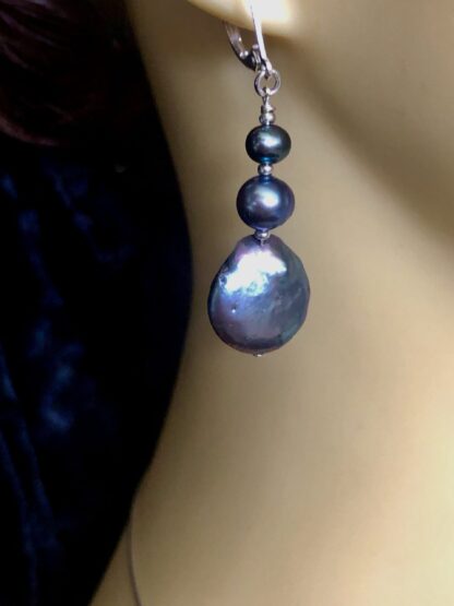 Image for Peacock Pearl Coin Earrings 2