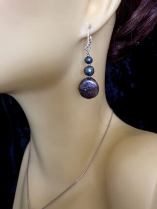 Image for Peacock Pearl Coin Earrings 3