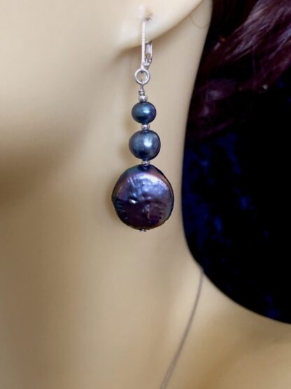 Image for Peacock Pearl Coin Earrings 5