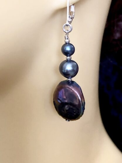 Image for Peacock Pearl Coin Earrings 6
