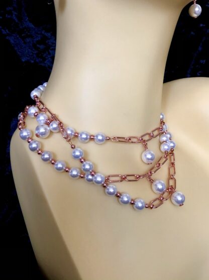 Image for Pearl and rose gold paper clip chain necklace 2