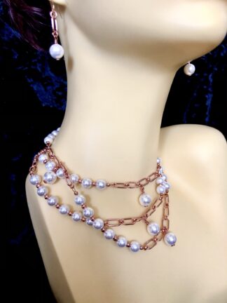 Image for Pearl and rose gold paper clip chain necklace 3