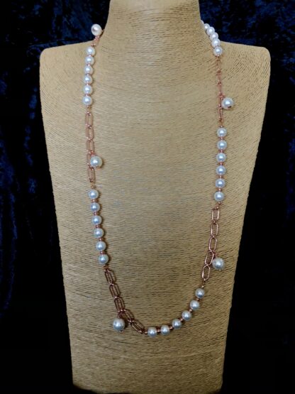 Image for Pearl and rose gold paper clip chain necklace 4