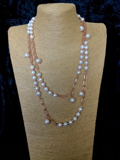 Image for Pearl and rose gold paper clip chain necklace 5