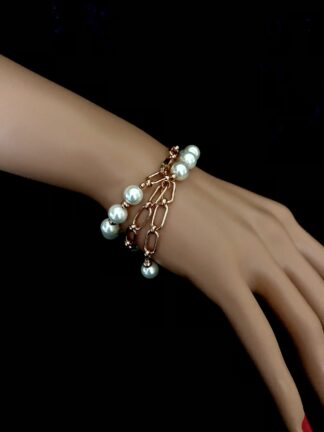 Image for Pearl and rose gold paper clip wrap bracelet 1