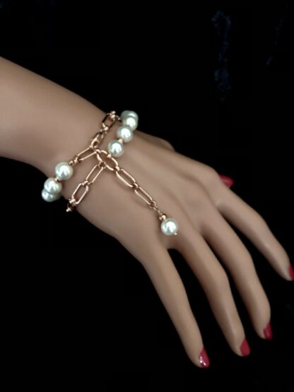 Image for Pearl and rose gold paper clip wrap bracelet 4