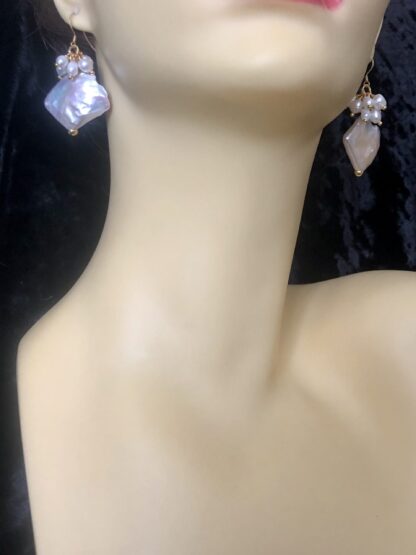 Image for Square Metallic Pearl Droplet Earrings 3