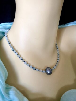 Image for Peacock Pearl and Aquamarine Necklace 5